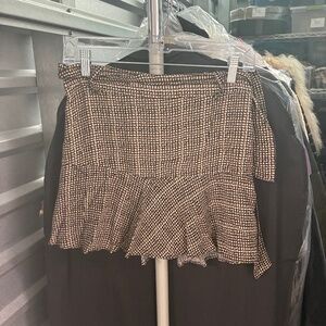 Pleated Checked Print Zara Lightweight Summer Skirt Tan Black White Plaid